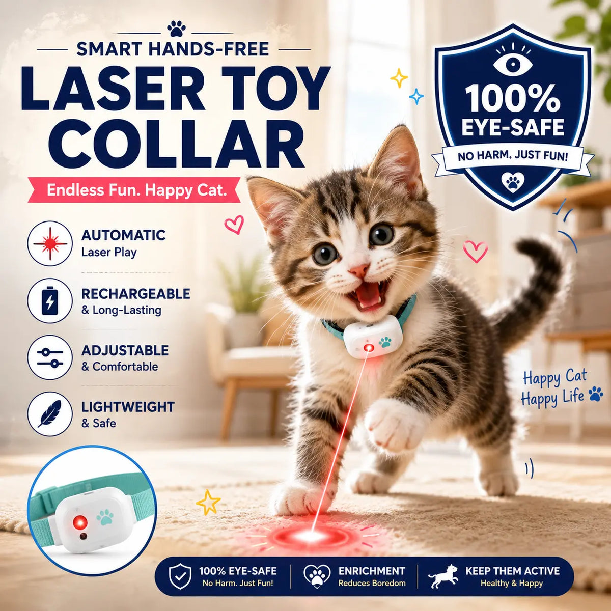 Smart Interactive Hands-Free Cat Laser Collar Toy