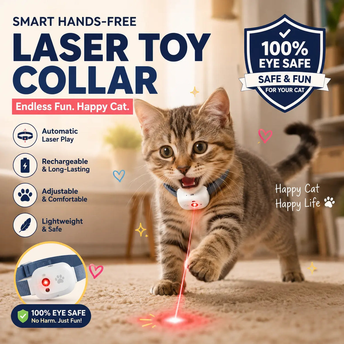 Smart Interactive Hands-Free Cat Laser Collar Toy